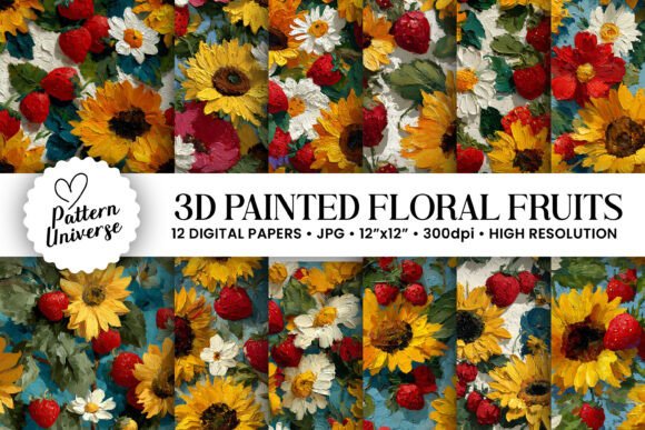 3D Strawberry Painted Flowers Patterns