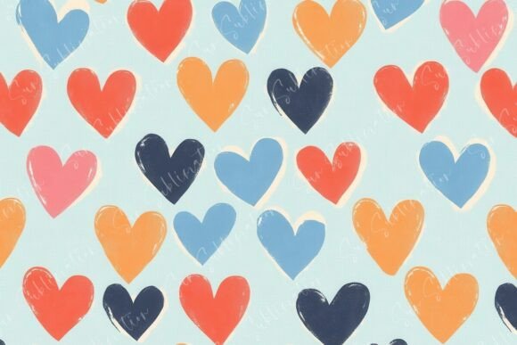 Colorful Heart Patterns on Light Blue