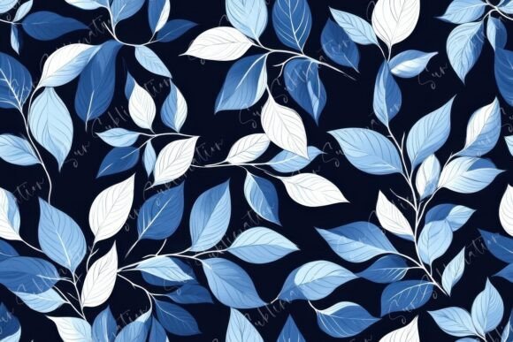 Delicate Blue Leaf Patterns Seamless
