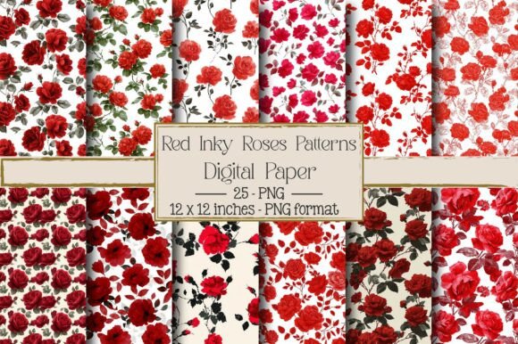 Red Inky Roses Seamless Patterns