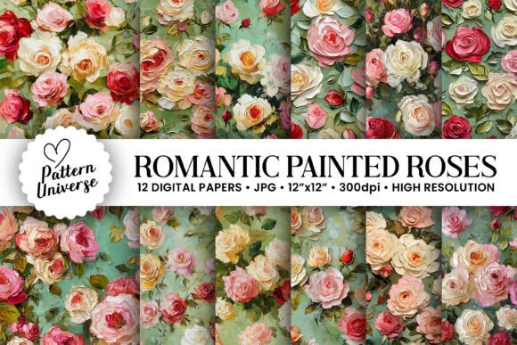 Romantic Impasto Painted Roses Patterns