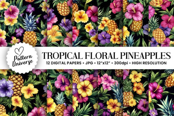 Tropical Flowers Pineapple Patterns