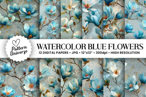 Watercolor Light Blue Flowers Patterns