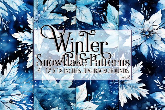 Watercolor Winter Snowflake Patterns 2