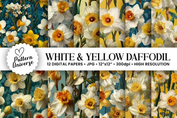 White Yellow Daffodil Flowers Patterns